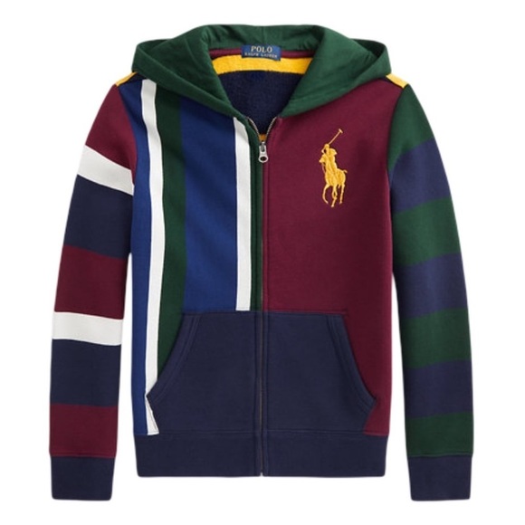 POLO RALPH LAUREN • Big Pony Patchwork Fleece Logo Hoodie Sweatshirt - Picture 1 of 6